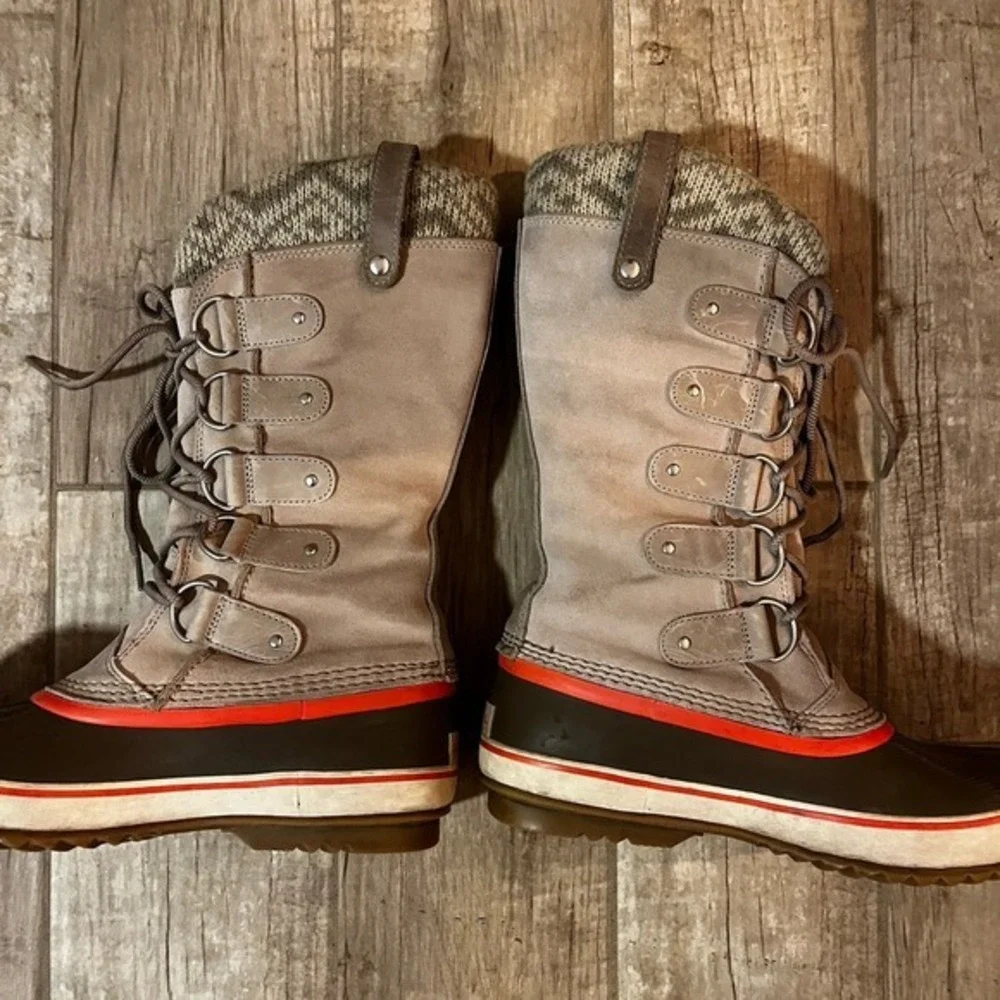 Sorel Boots Womens Size 10 Joan of Arctic‎ Fossil Leather Knit Snow Waterproof